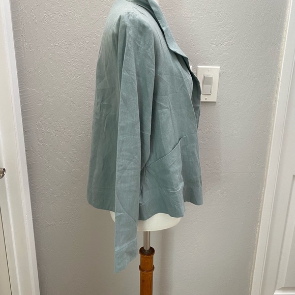 Eileen Fisher Funnel Neck Jacket Spring Linen Petite Small Tarragon Blue Green - Picture 5 of 15